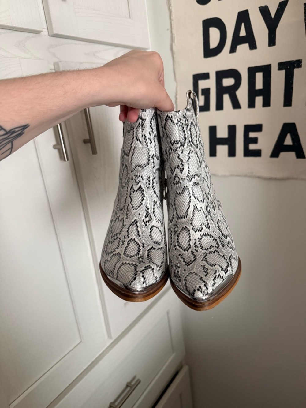 Snake-Print Western Ankle Boot in White and Black - Picture 3 of 6